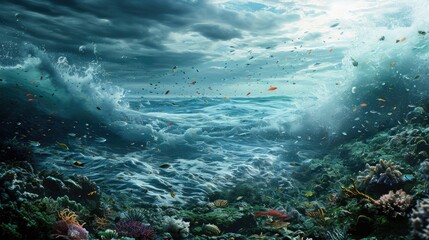 Obraz premium Underwater scene with coral reef and tropical fish