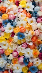 Fototapeta na wymiar Beautiful vibrant tulips in various colors for unique phone wallpaper background
