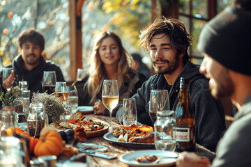 Friends having dinner and enjoying good wine