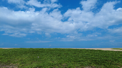 Poovar golden sand beach, bright blue sky, Thiruvananthapuram, Kerala, seascape view 