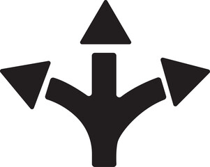 Three-way direction arrow icon. black arrow icon. arrow icon - obrazy, fototapety, plakaty