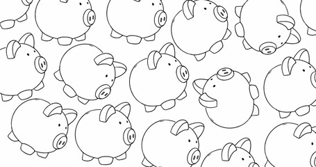Piggy bank banner. Hand drawn style. Financial illustration 