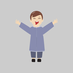Happy muslim boy cartoon character vector. Muslim boy praying, Little muslim kid different pose and feel peace.