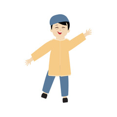 Muslim boy cartoon illustration for ramadan kareem And islamic culture, Cute cartoon young muslim boy different expressions