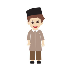Muslim boy cartoon illustration for ramadan kareem And islamic culture, Cute cartoon young muslim boy different expressions