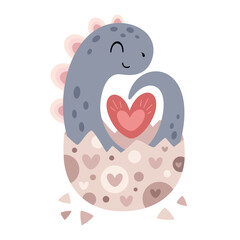 Cute Valentines dinosaurs clipart. Valentines day clipart. Valentine dino in cartoon flat style. Vector illustration.