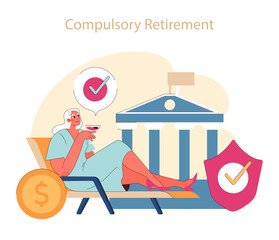 Compulsory Retirement concept. Relaxed senior enjoying guaranteed financial stability from a structured pension plan. Assurance in later life.