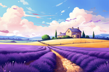 Lavender Fields with Country House.