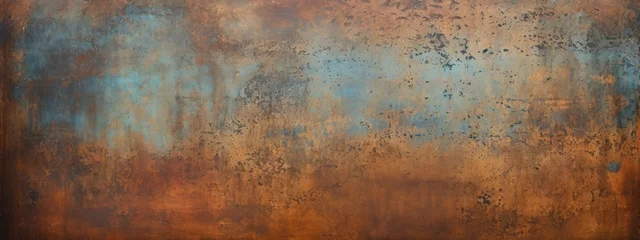 Tuinposter Rusty steel background. Vintage old antique metal material texture surface grunge damaged in copper © Ilmi