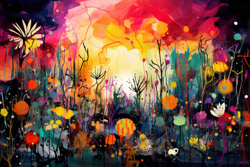 Abstract Colorful Floral Art.