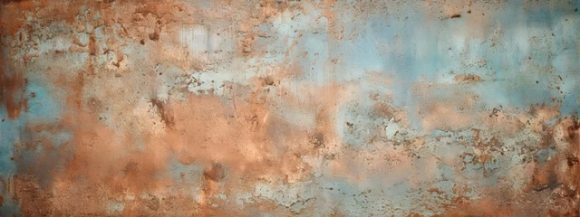 Fotobehang Rusty steel background. Vintage old antique metal material texture surface grunge damaged in copper © Ilmi