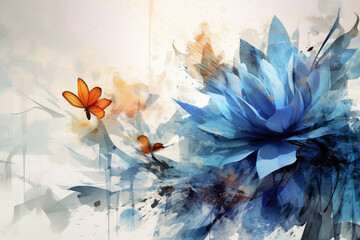 Obraz na płótnie Canvas Abstract Floral Art with Butterflies.