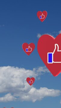 Thumbs Up Emoji on Floating Hearts in the Sky Vertical