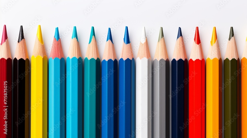 Poster assorted color pencils with white outer on white background for art and design projects