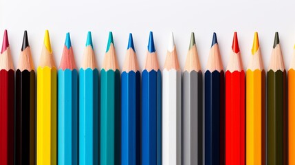Fototapeta premium Assorted color pencils with white outer on white background for art and design projects