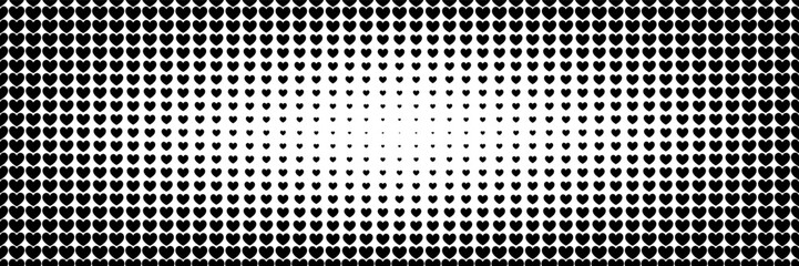 horizontal halftone of black heart shape design for pattern and valentine's day background.