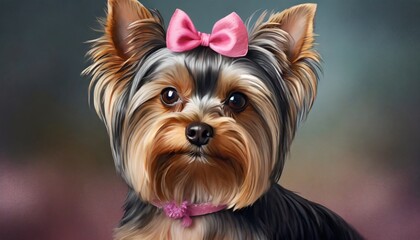 yorkshire terrier with pink bow 