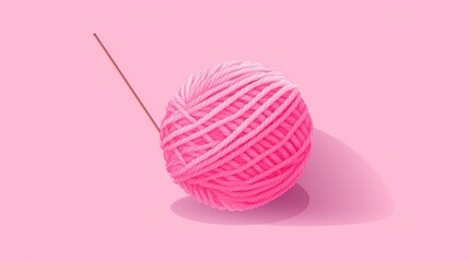 essence of cozy creativity with a flat lay of a pink yarn ball and crochet hook. - obrazy, fototapety, plakaty