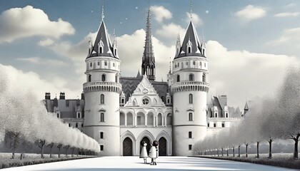 Obraz premium illustrated old castle 