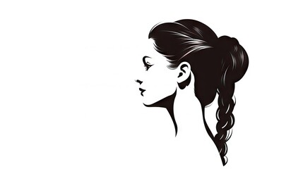 elegant image of a woman's head with a long French braid, isolated on a white background