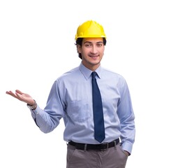 Young male architect isolated on white