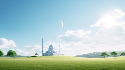 Beautiful view of the mosque in the meadow.