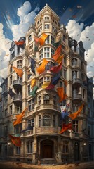 Obraz premium Happy republic day with the national flag and buildings ,illustration, Indian Republic Day, Indian Independence day