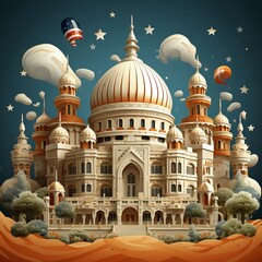 Happy republic day with the national flag and buildings ,illustration, Indian Republic Day, Indian Independence day