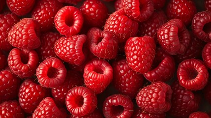 Background with lots of juicy red raspberries - obrazy, fototapety, plakaty