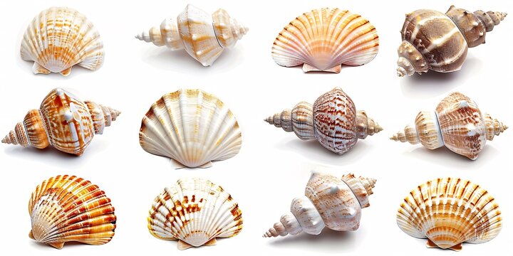High-quality image of seashells on a white backdrop.