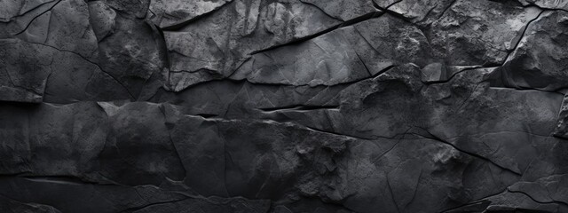 black wall, grunge stone texture, dark gray rock surface background. Modern banner