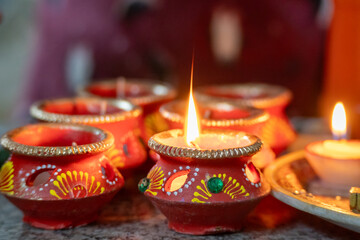 beautifully decorated diyas lit on the eve of diwali and the Ram temple Pran Pratishtha...