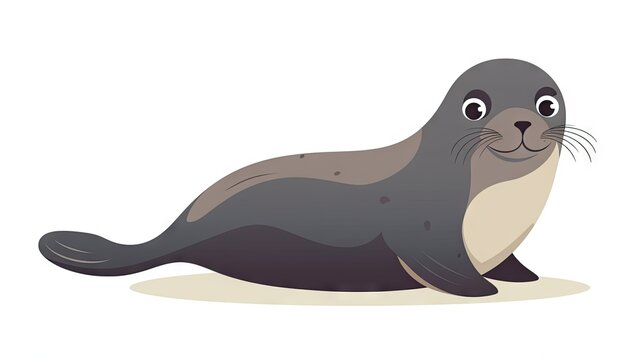 endearing image of a cute seal in a flat cartoon animal design, isolated on a white background.