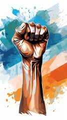 India flag with fists painting on it ,illustration, Indian Republic Day, Indian Independence day