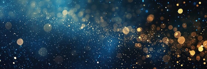 Glimmering Symphony: Abstract Glitter Lights in Blue, Gold, and Black, De-focused Banner
