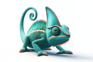 Obraz premium Chameleon lizard isolated on solid white background. ai generative