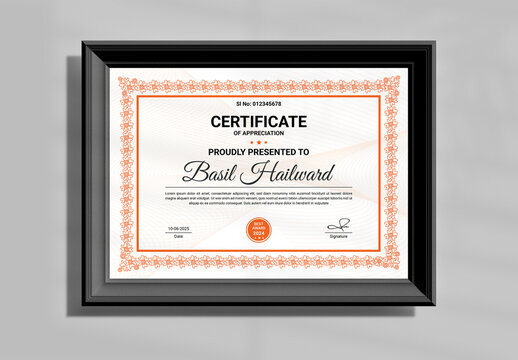 Certificate of Appreciation With Orange Border