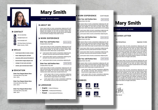 Modern Resume Layout With Dark Blue Accents