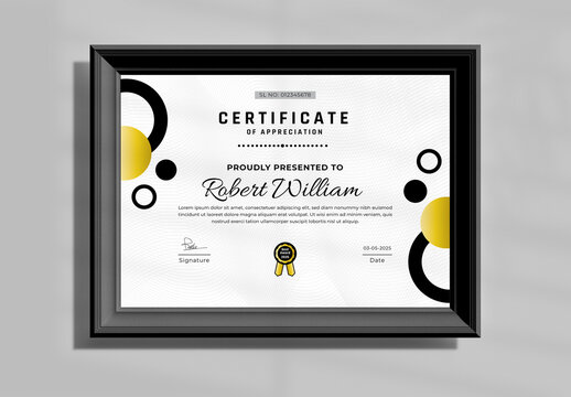 Certificate Template Layout In Black And Golden Color
