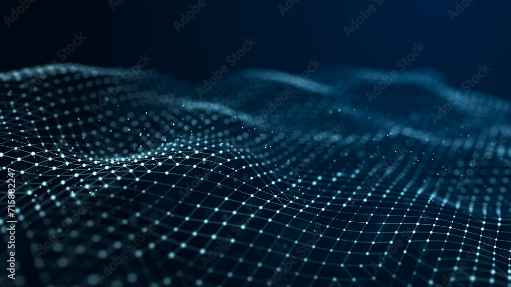 Poster Artificial intelligence in a network connection. Structural transmission of information. 3D rendering.