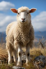 Sheep standing with mountain Generative AI