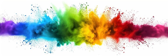 Prismatic Splash: Colorful Rainbow Explosion Popping Against a Clean White Surface - obrazy, fototapety, plakaty