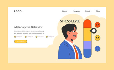 Maladaptive behavior web banner or landing page. Neurosis, chronic stress and anxiety mental disorder. Angry furious cursing man expressing negative emotions., Flat vector illustration - obrazy, fototapety, plakaty