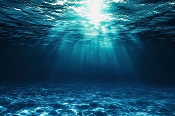 Submerged Tranquility: Dark Blue Oceanic Surface Seen Below Water - obrazy, fototapety, plakaty