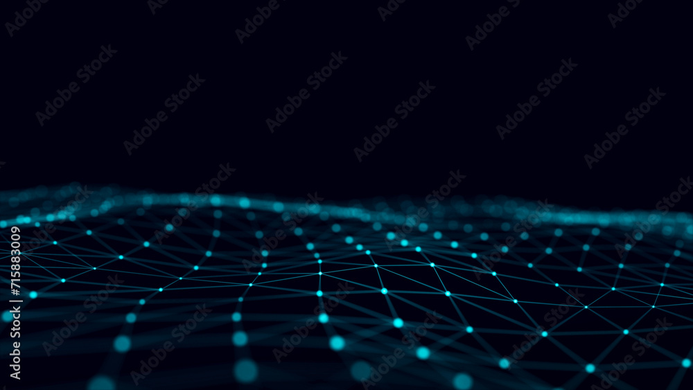 Aufkleber Futuristic abstract mesh. Wave with the connection of dots and lines. 3D rendering.