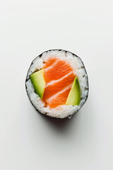 Sushi with salmon on a white background.Minimal concept.Flat lay.