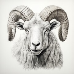Pencil sketch big horned white sheep image Generative AI