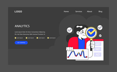 Advertising analytics concept. Evaluating ad performance with a keen eye on metrics. Depiction of data analysis and campaign tracking success. Flat vector illustration.