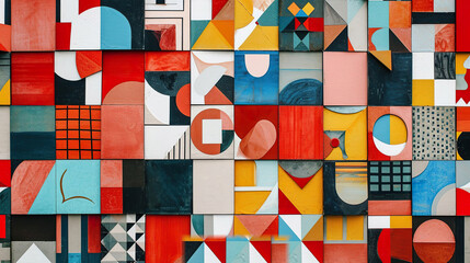Collage of abstract geometric shapes, mosaic, tiles