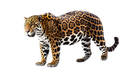 Majestic Leopard Walking Gracefully on White Background